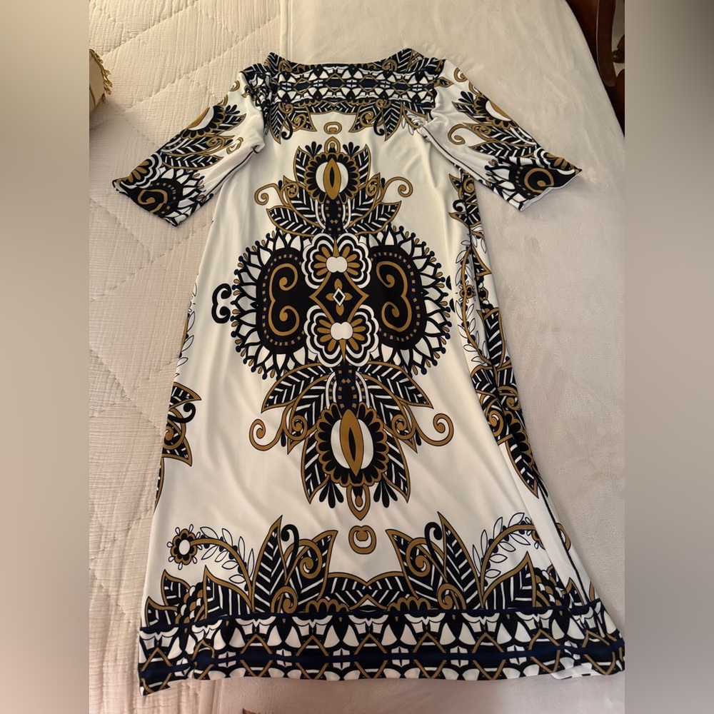 Eva Varro Black and Gold Ornate Midi Dress